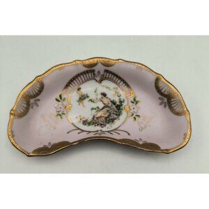 Vintage Lenwile Ardalt Pink Porcelain Tray With Victorian Woman Cherub Scene